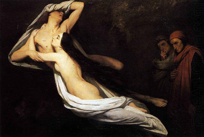 Francesca da Rimini and Paolo Malatesta appraised by Dante and Virgil, Ary Scheffer